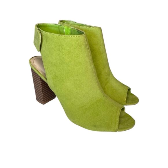 Lime Green Peep Toe Booties Slingback Heels 6.5 M Bamboo Brand Neon - Picture 1 of 5
